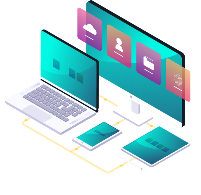 Four varying devices with different screen sizes displaying the same content