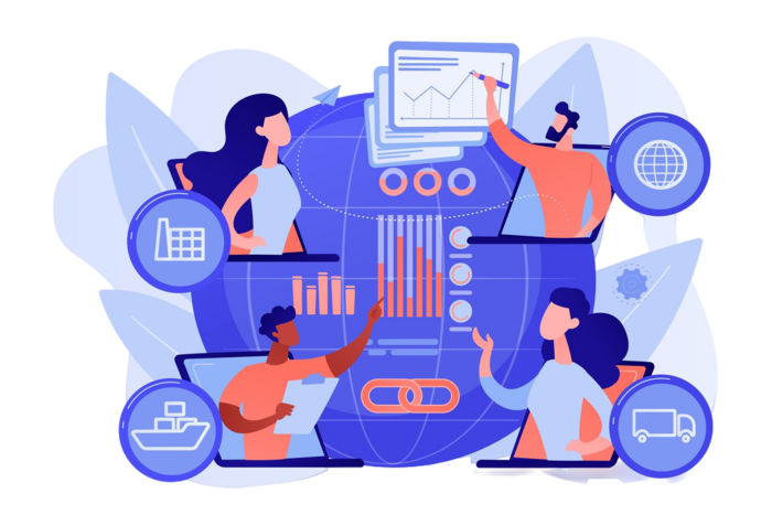 Professionals in various industries using diverse charts for data reporting.